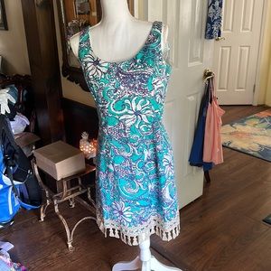 Lilly Pulitzer Women Eaton Shift Sleeveless Dress Seafoam Montauk Gold Tassel